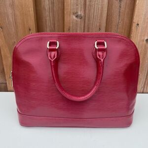 DANIER Red Cow Leather Womens Bag Purse Gold Metal Large Size
